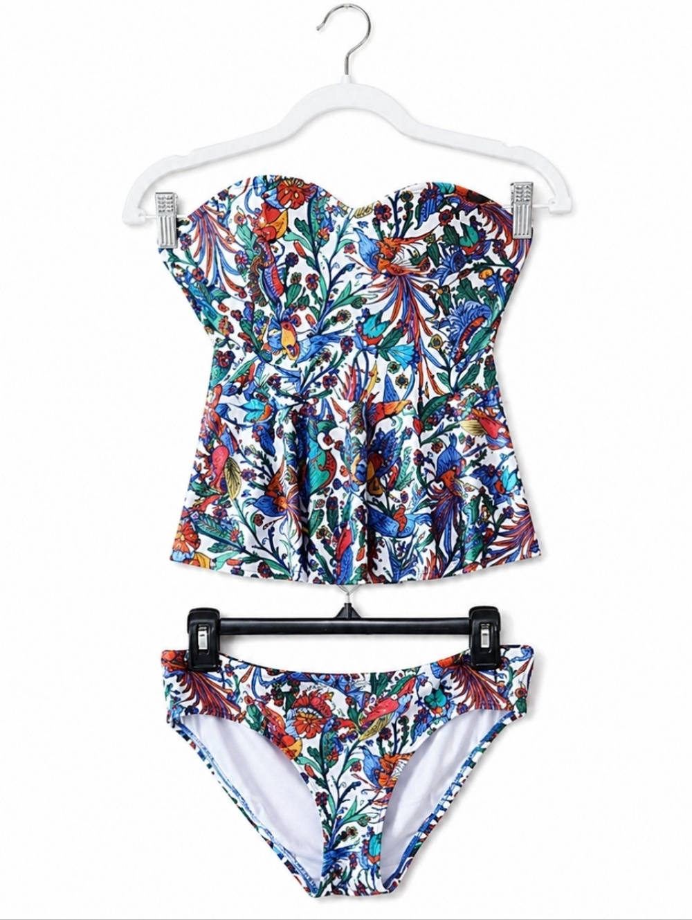 Anthropologie Mermaid Brand Strapless Peplum Bikini Set XS Tropical Print